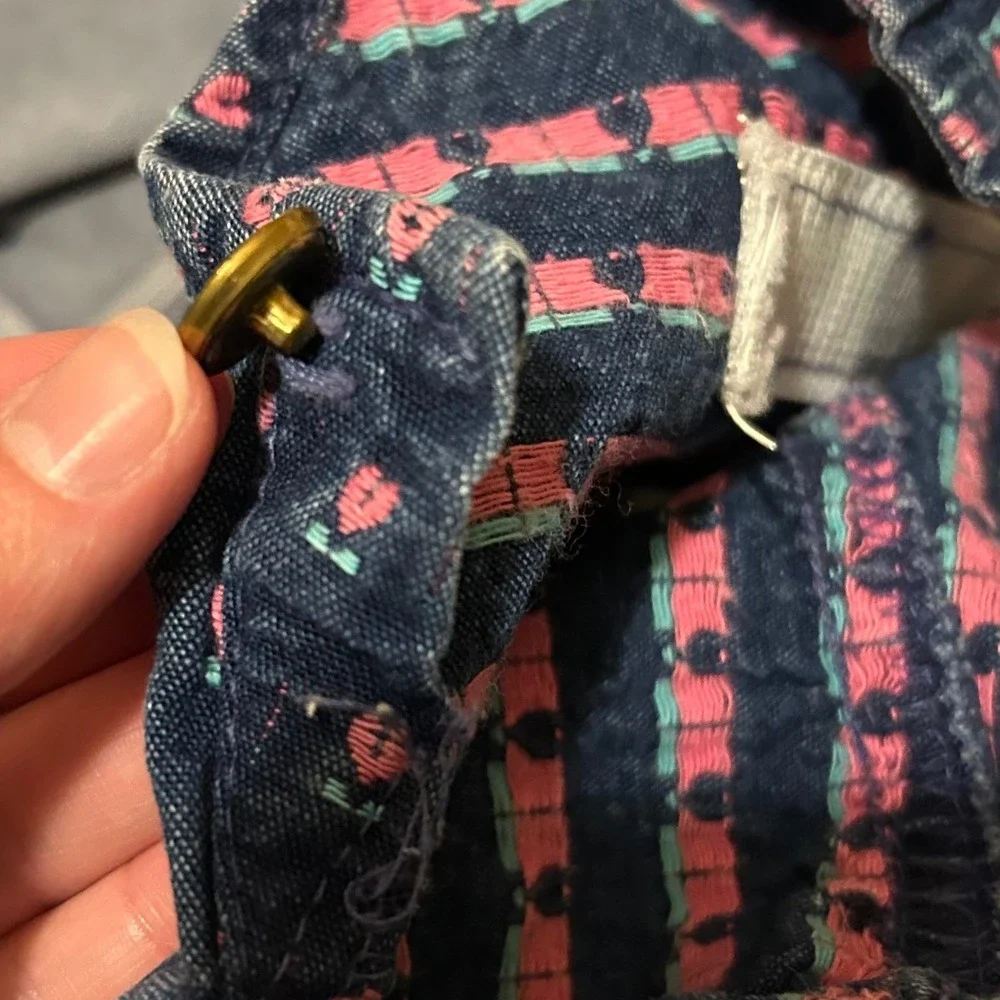 Vintage OshKosh B'Gosh Denim Vestbak Pink Tulip Floral Embroidered Overalls 6-9M